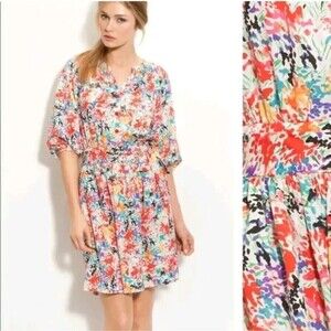 ELIZA J Colorful Floral Print Smocked Balloon Sleeve Mini Dress 10 Petite